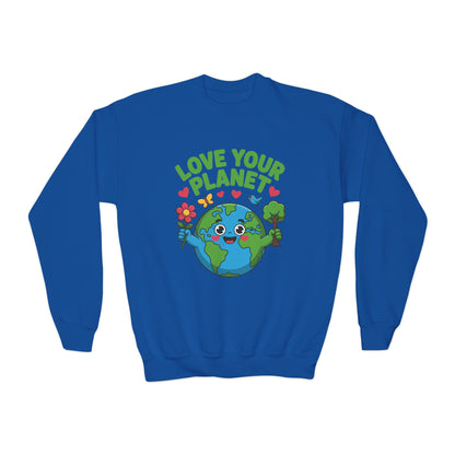 Love Your Planet Youth Sweatshirt — Cute Earth Day Eco-Friendly Kids Crewneck TEEZOCA