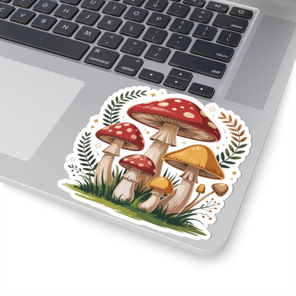 Laptop with a sticker of mushrooms on the palm rest area. TEEZOCA