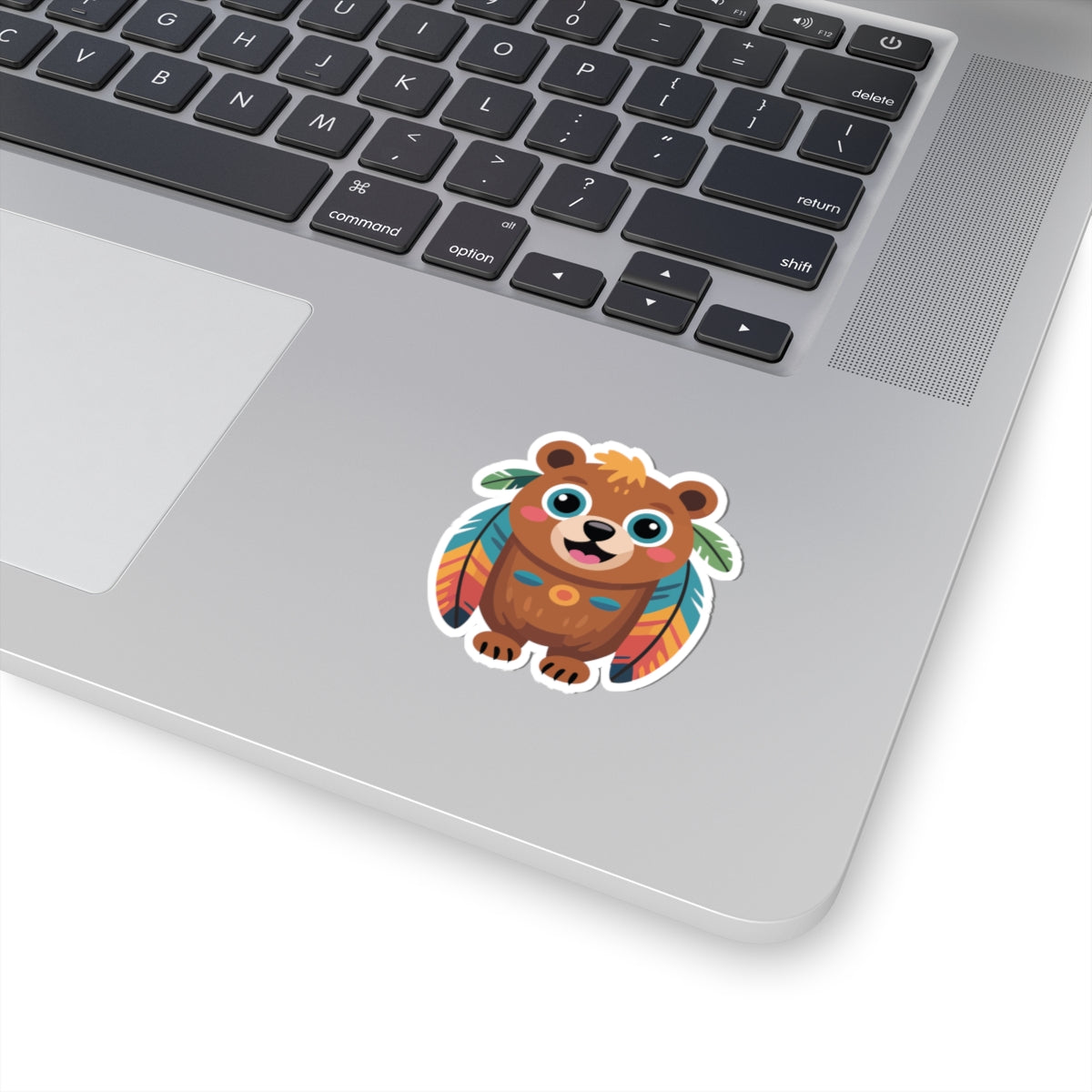 TEEZOCA boho bear illustration with decorative feather elements