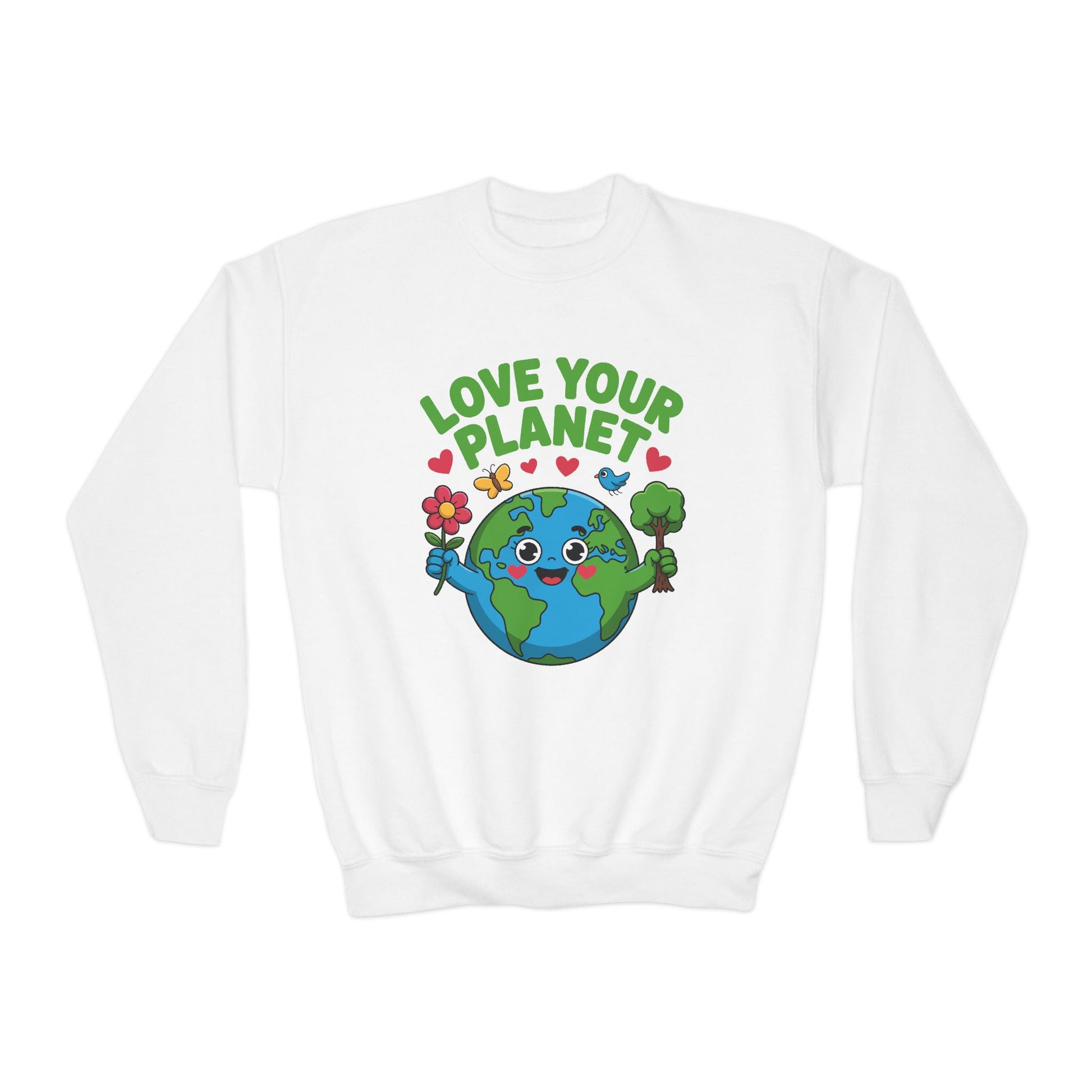 Love Your Planet Youth Sweatshirt — Cute Earth Day Eco-Friendly Kids Crewneck TEEZOCA