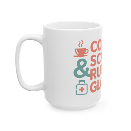 TEEZOCA mug with Coffee Scrubs & Rubber Gloves design expressing healthcare lifestyle