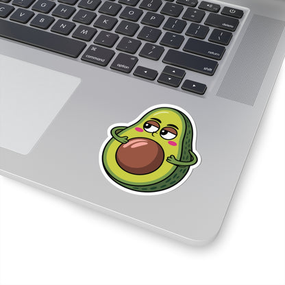 Laptop with a cartoon avocado sticker on the palm rest area. TEEZOCA