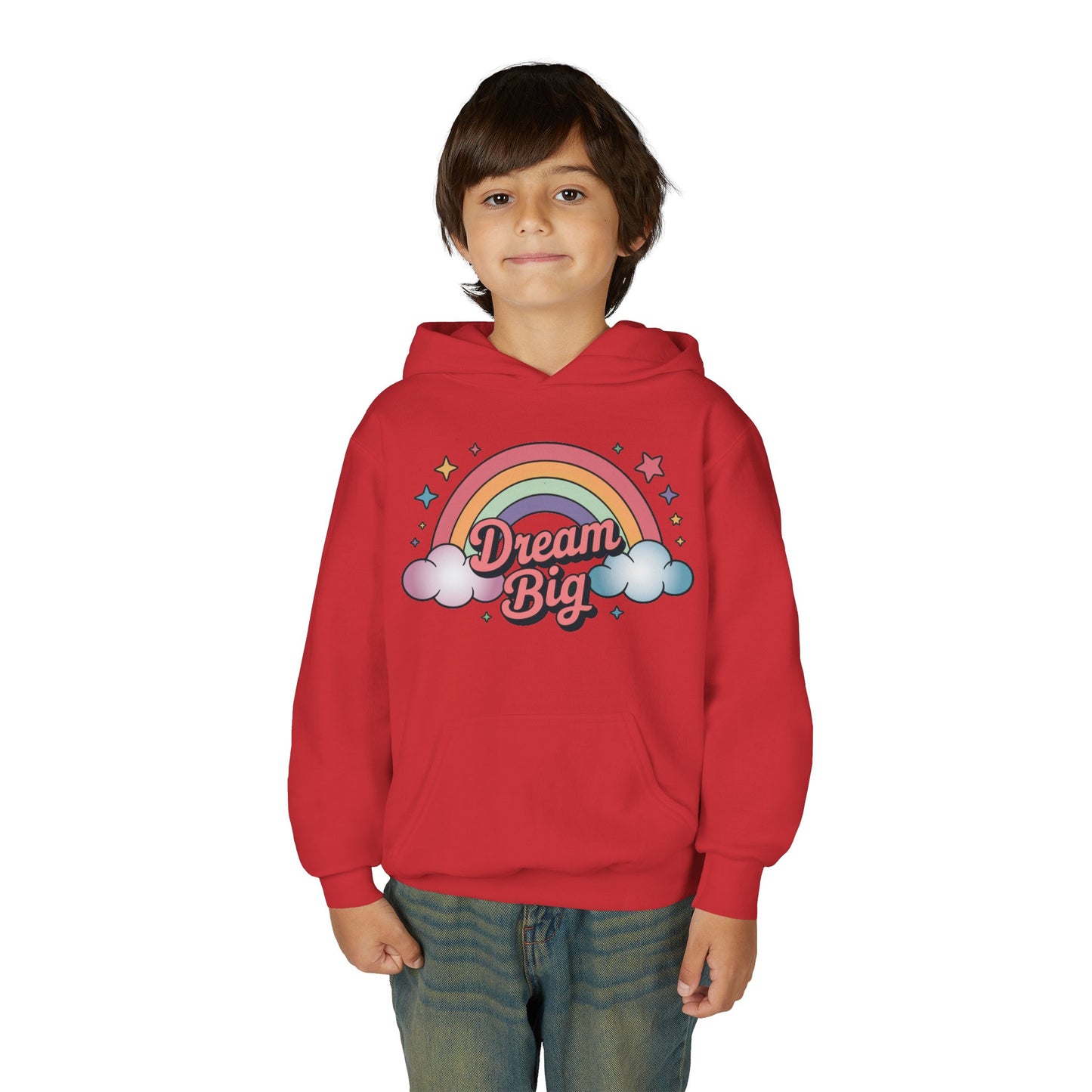 Youth Hoodie — 'Dream Big' Rainbow Graphic Kids Pullover TEEZOCA