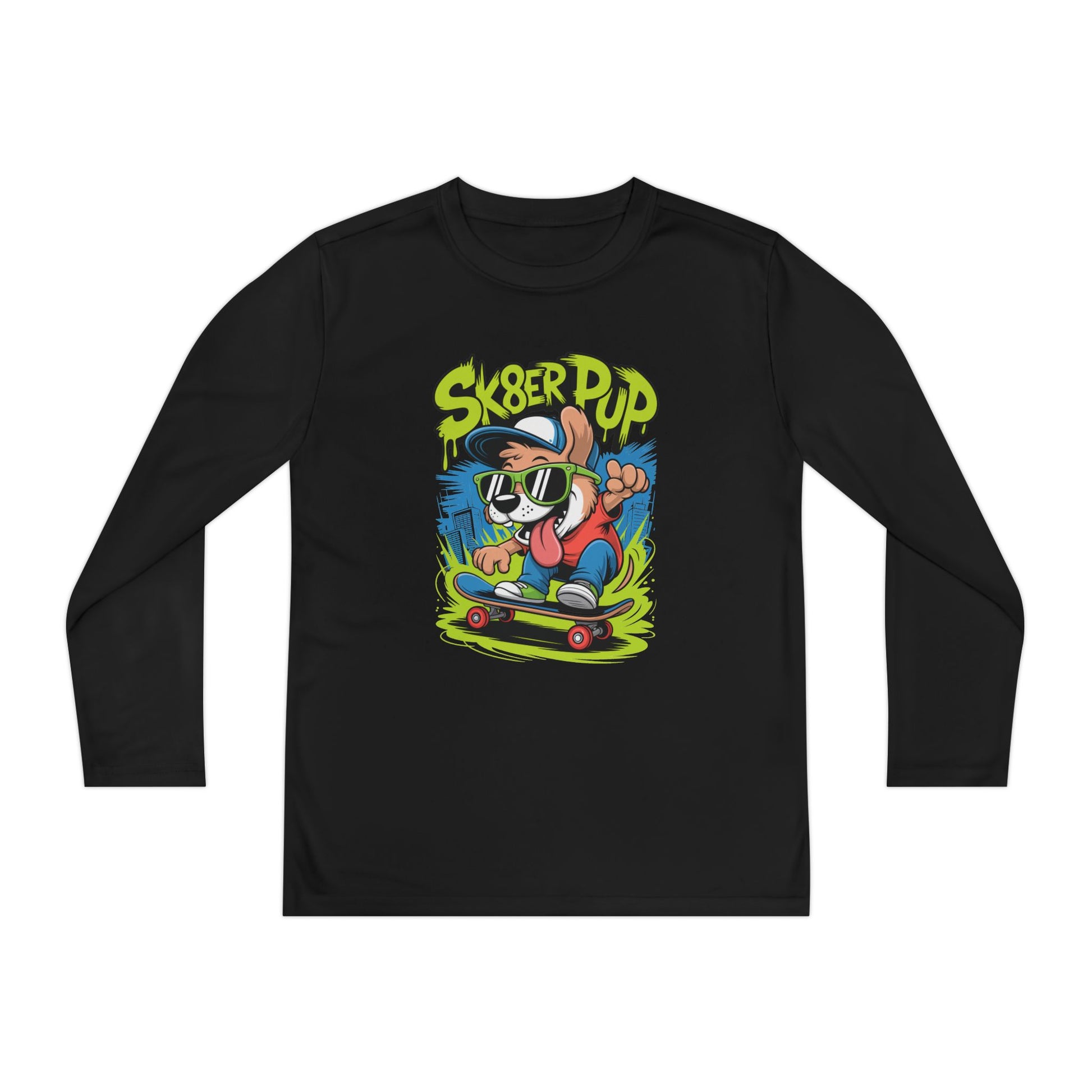 Sk8er Pup Skateboard Youth Long Sleeve Tee — Retro Skate Dog Graphic TEEZOCA