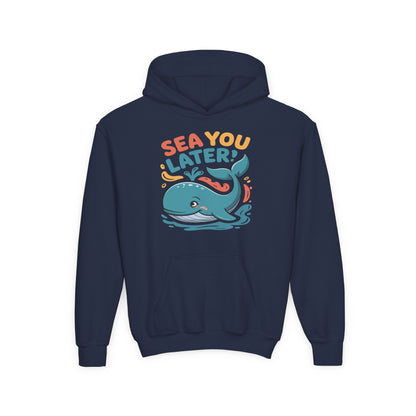Kids hoodie featuring a cute whale with “Sea You Later” ocean-themed design TEEZOCA