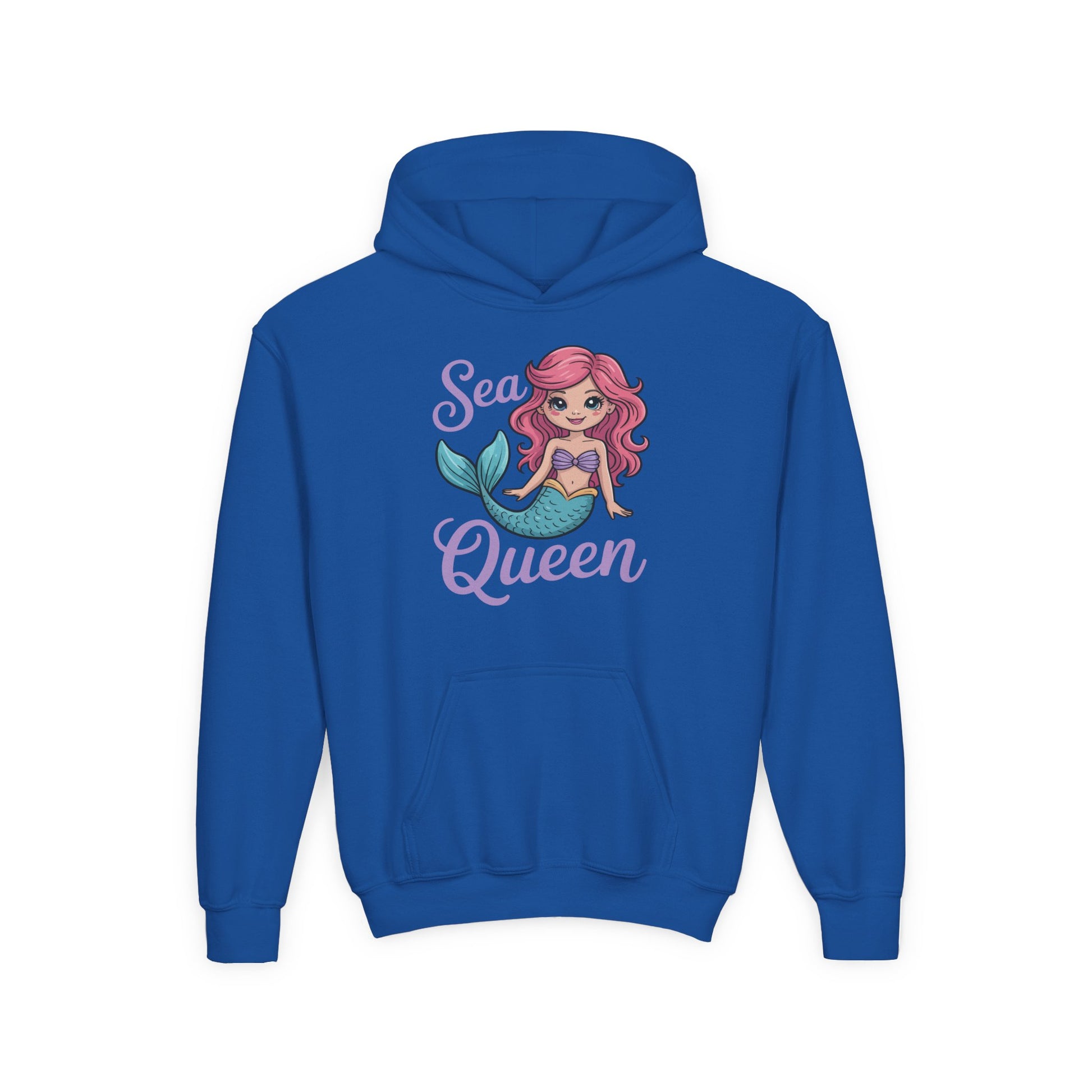 Children’s DTG hoodie featuring colorful mermaid and Sea Queen design TEEZOCA
