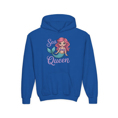 Children’s DTG hoodie featuring colorful mermaid and Sea Queen design TEEZOCA