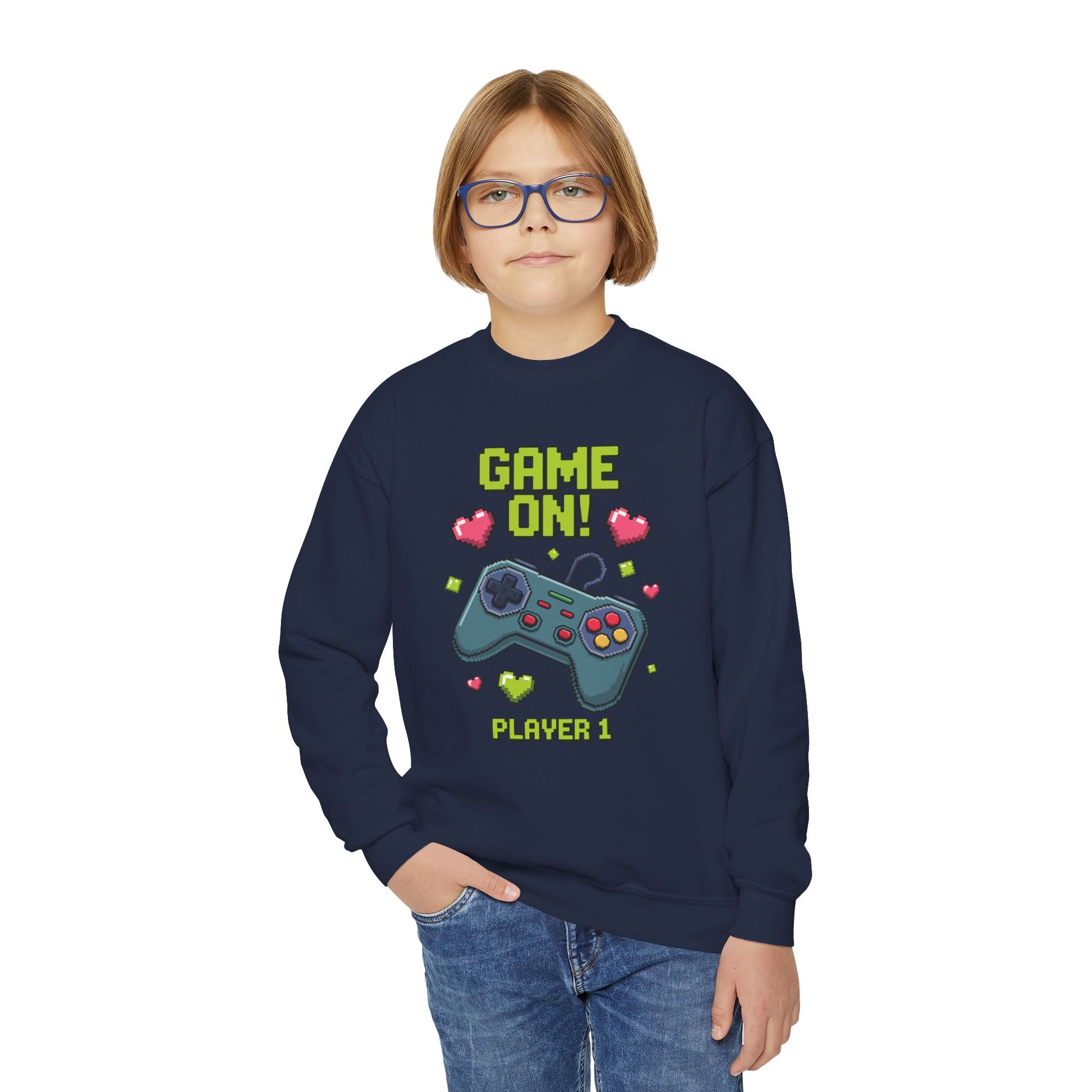 Game On Controller Sweatshirt — 'Player 1' Youth Gaming Crewneck TEEZOCA