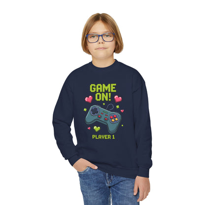 Game On Controller Sweatshirt — 'Player 1' Youth Gaming Crewneck TEEZOCA