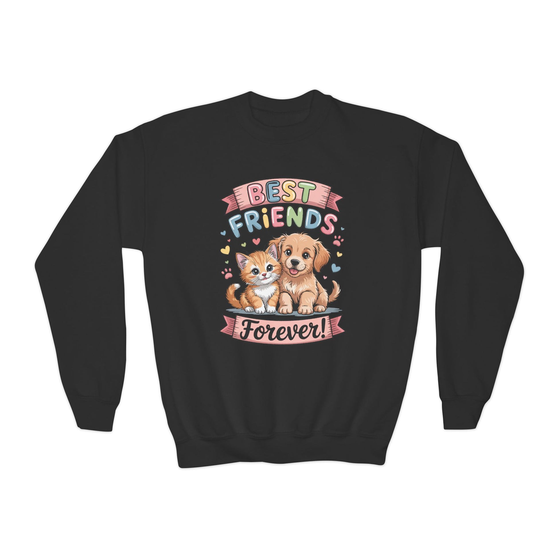 Best Friends Forever Youth Sweatshirt — Cute Puppy & Kitten Kids Crewneck TEEZOCA