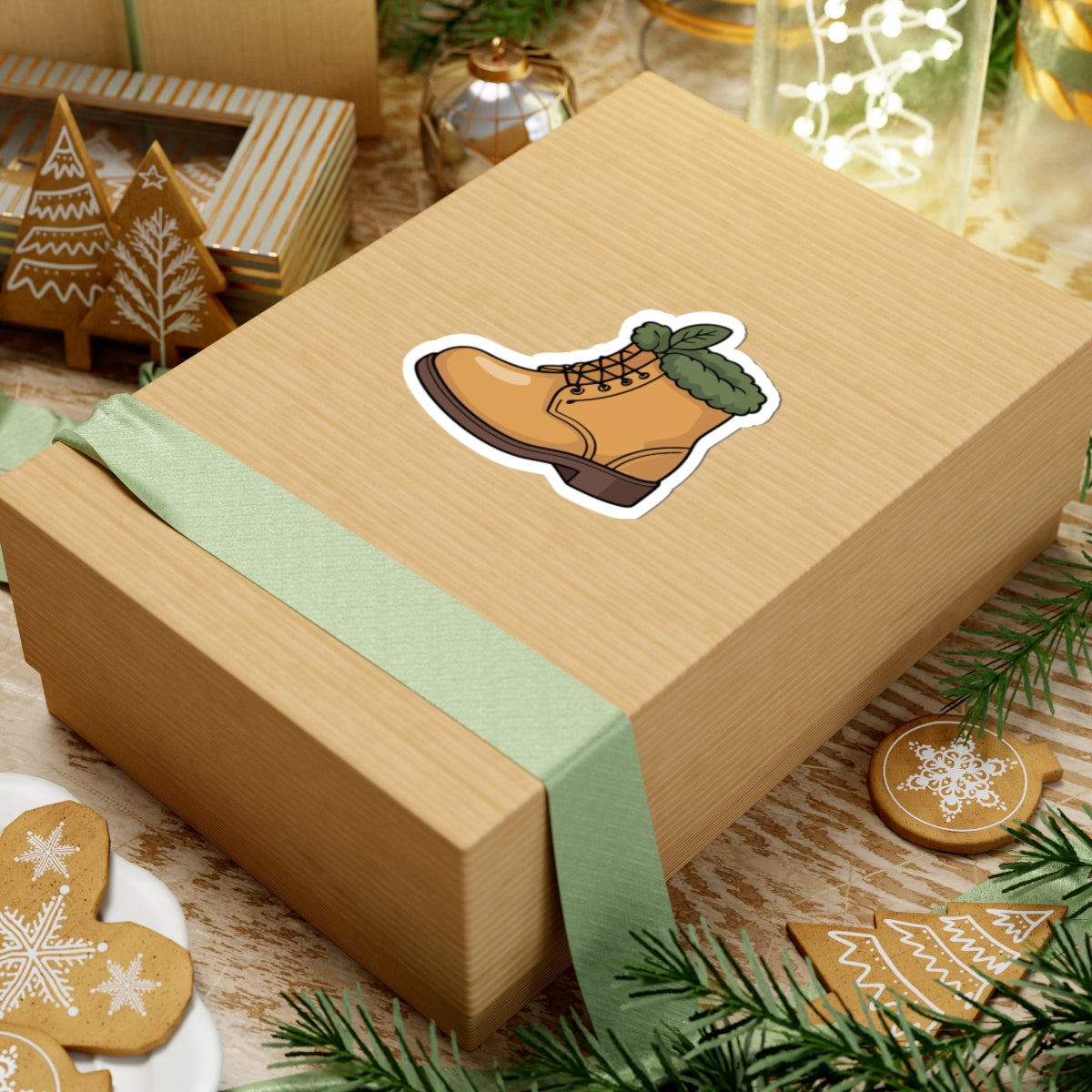 TEEZOCA cottagecore autumn boot sticker with leafy plant design
