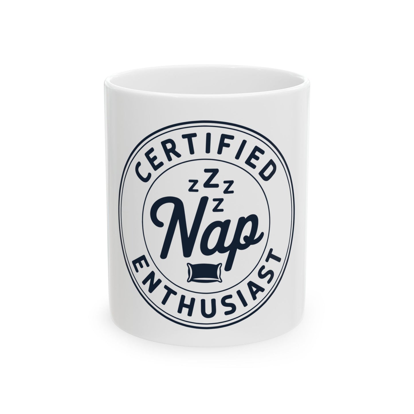 TEEZOCA Certified Nap Enthusiast ceramic mug with sleep theme design