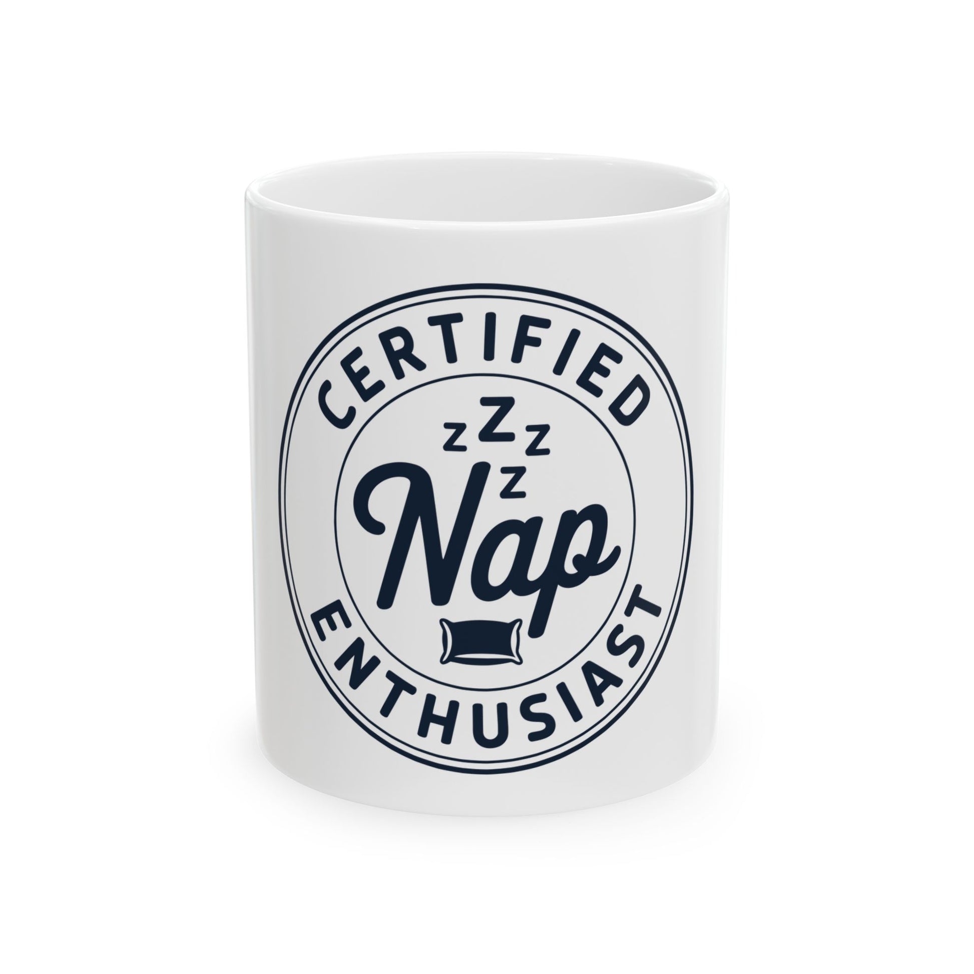 TEEZOCA Certified Nap Enthusiast ceramic mug with sleep theme design