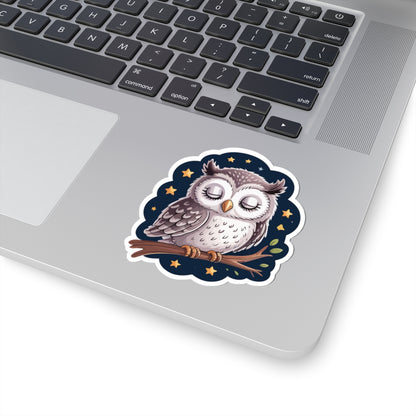 TEEZOCA kawaii owl night sky sticker featuring adorable sleepy owl illustration