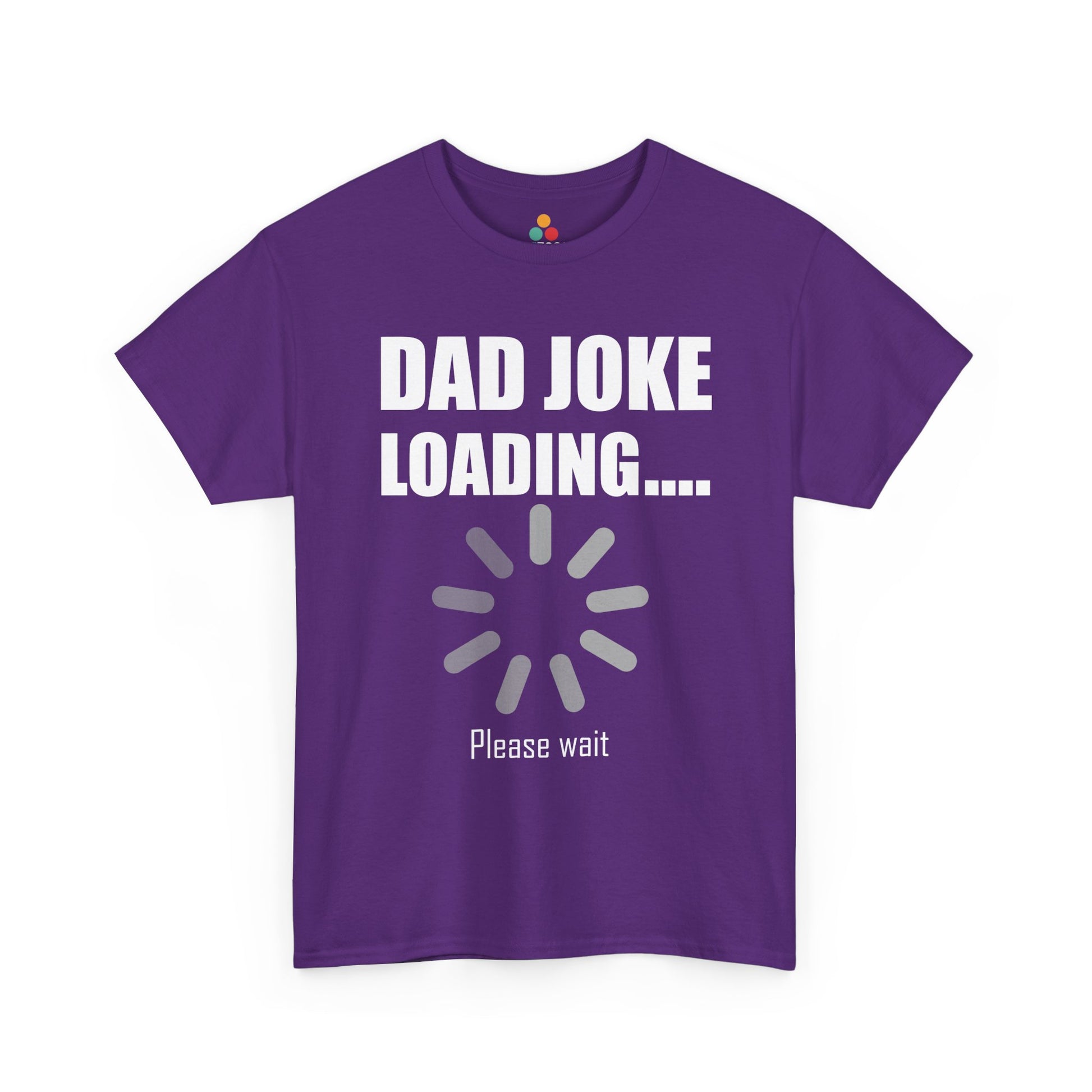 Purple t‑shirt with “Dad Joke Loading….” white lettering and grey loading icon, flat front view