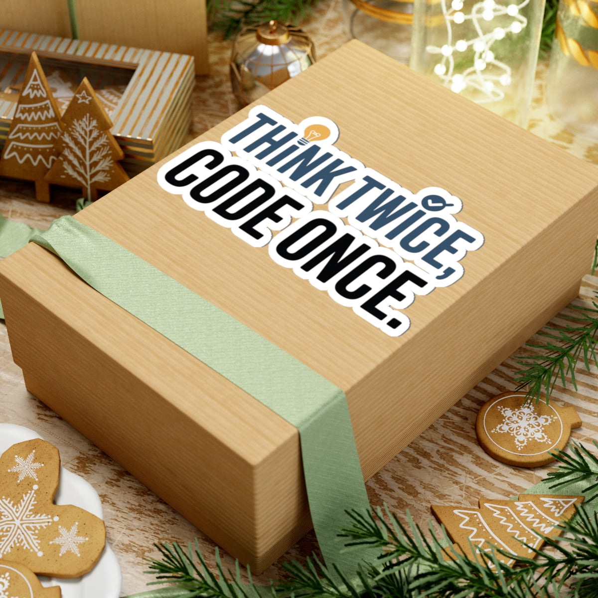 TEEZOCA coding sticker with think twice code once text and check mark