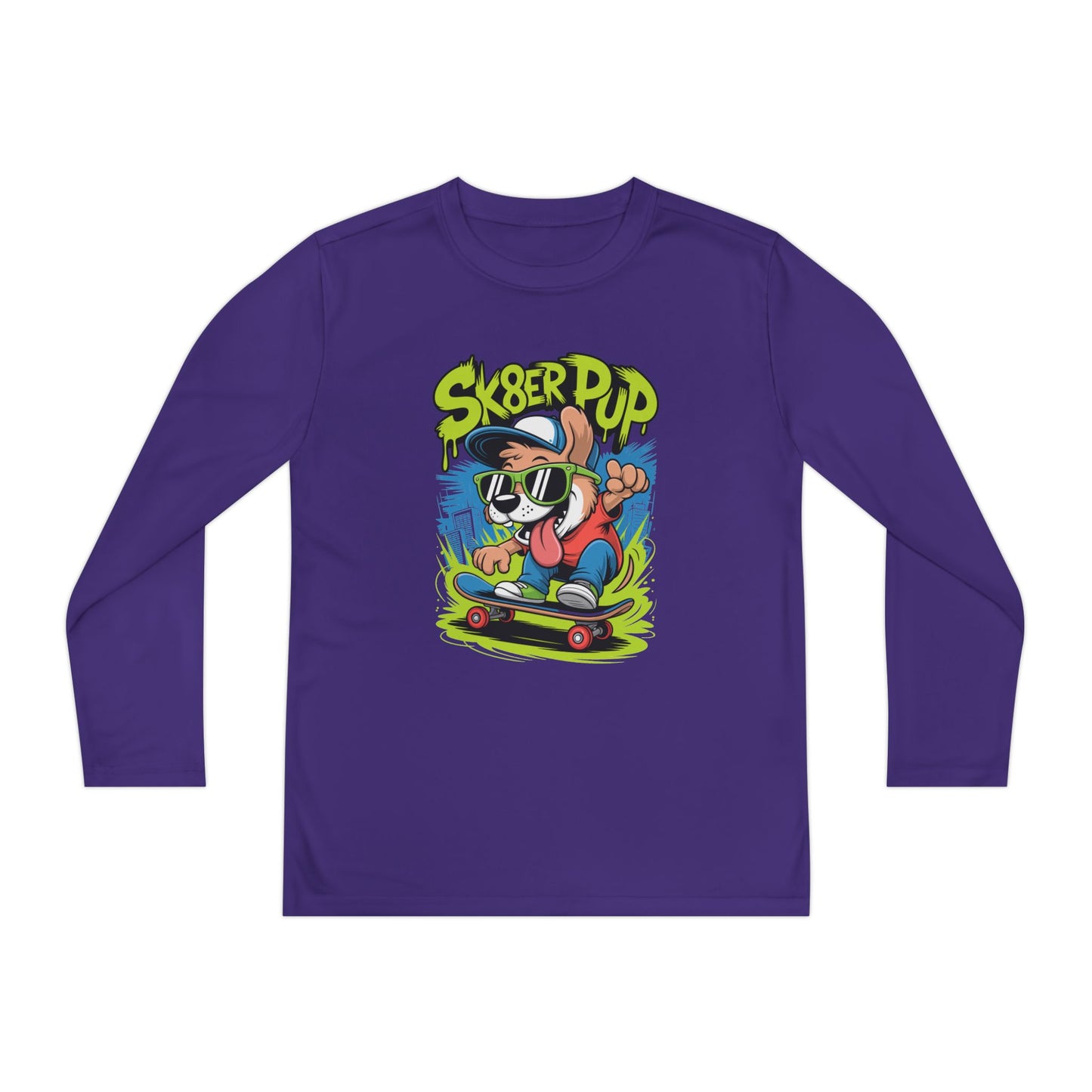 Sk8er Pup Skateboard Youth Long Sleeve Tee — Retro Skate Dog Graphic TEEZOCA