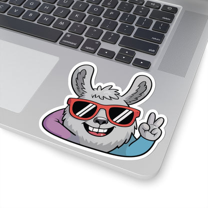TEEZOCA cool llama sticker with sunglasses and peace sign cartoon design