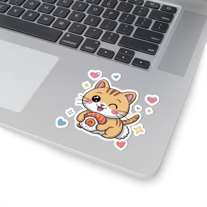 TEEZOCA kawaii sushi cat sticker featuring adorable cartoon cat food art in pastel colors