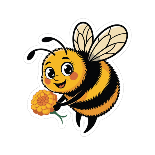 TEEZOCA cute bumblebee holding flower sticker cartoon bee illustration
