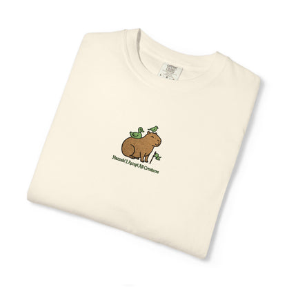 Comfort Colors® Huzzah! I Accept All Creatures Capybara Embroidered T-Shirt | TEEZOCA 