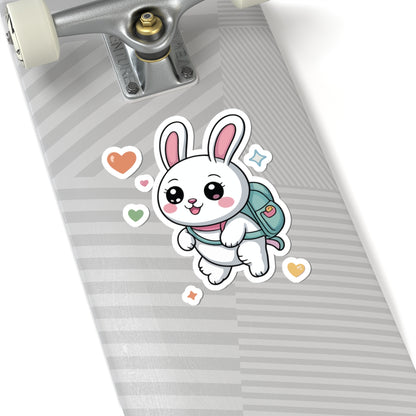 TEEZOCA cute backpack bunny sticker showing a kawaii white rabbit with pastel school bag