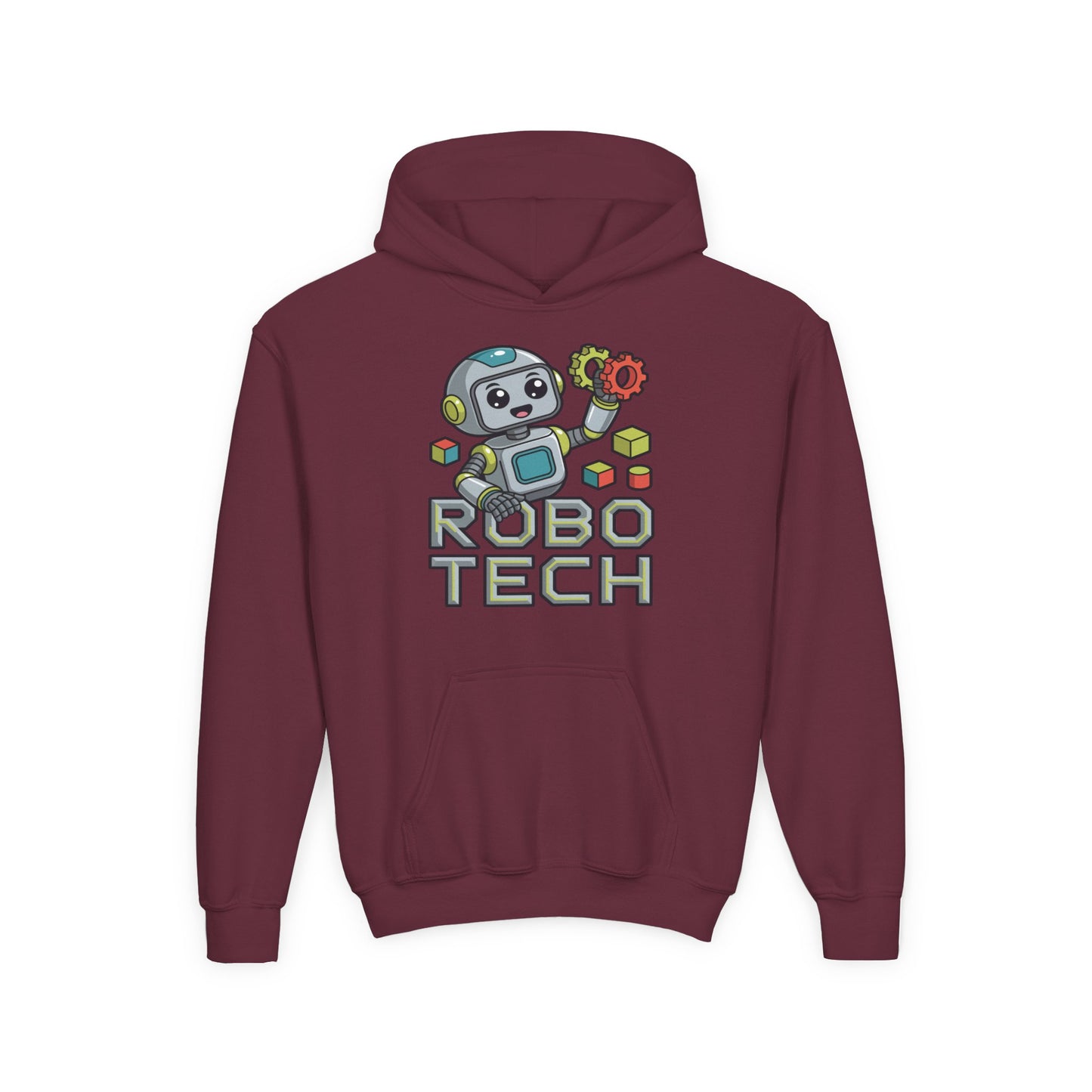 Youth Hoodie — Robo Tech Cute Robot Graphic for Kids (STEM, Robotics Club Gift) TEEZOCA