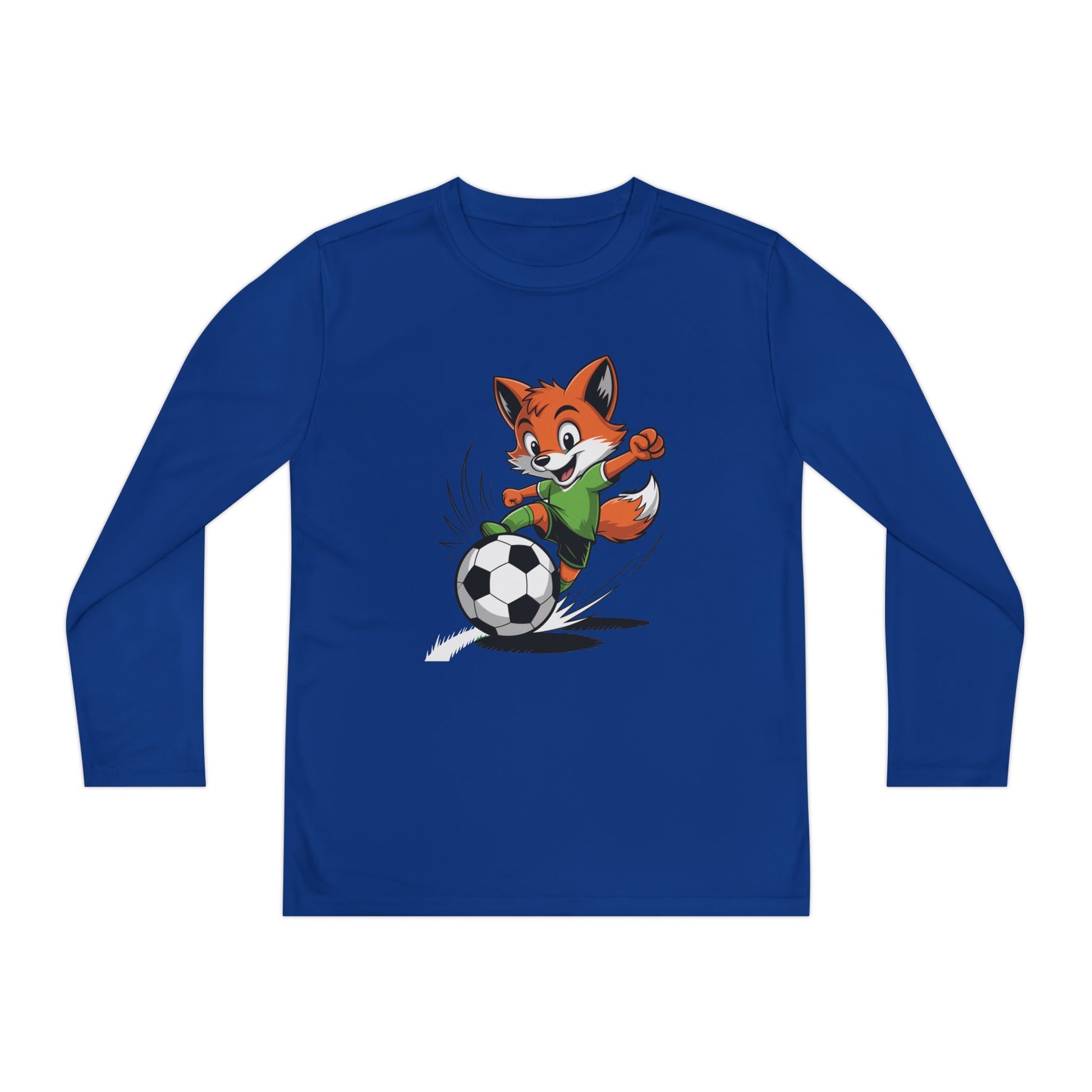 Youth Soccer Fox Long Sleeve Tee – Cute Fox Kicking Soccer Ball TEEZOCA