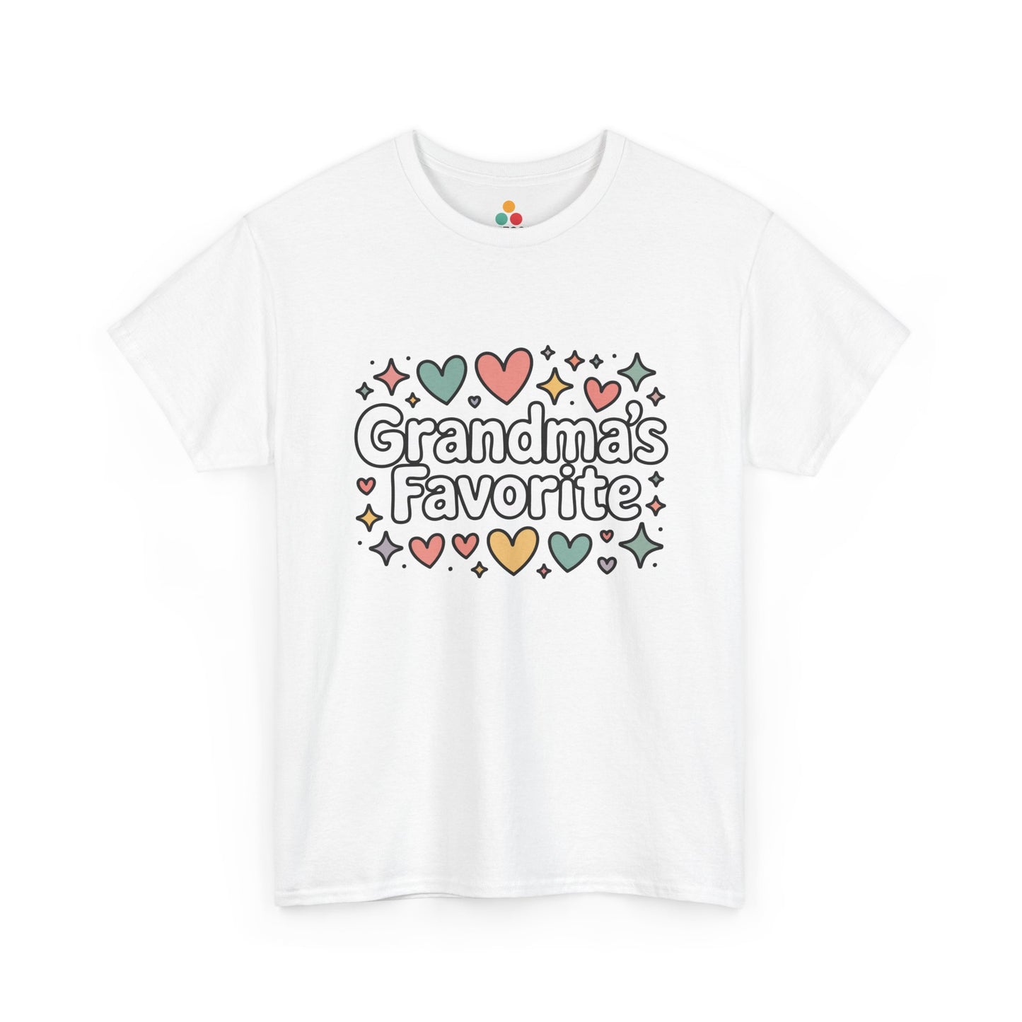 TEEZOCA white “Grandma’s Favorite” hearts and stars t‑shirt shown flat.