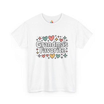 TEEZOCA white “Grandma’s Favorite” hearts and stars t‑shirt shown flat.