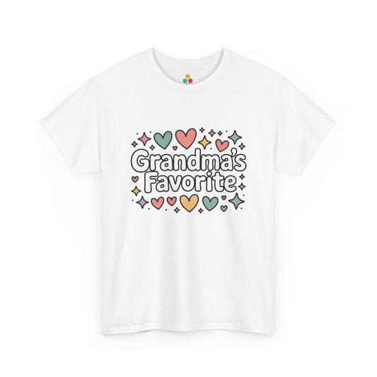 TEEZOCA white “Grandma’s Favorite” hearts and stars t‑shirt shown flat.