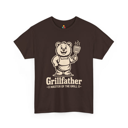 TEEZOCA brown “Grillfather Master Of The Grill” grillmaster bear T‑shirt displayed flat.