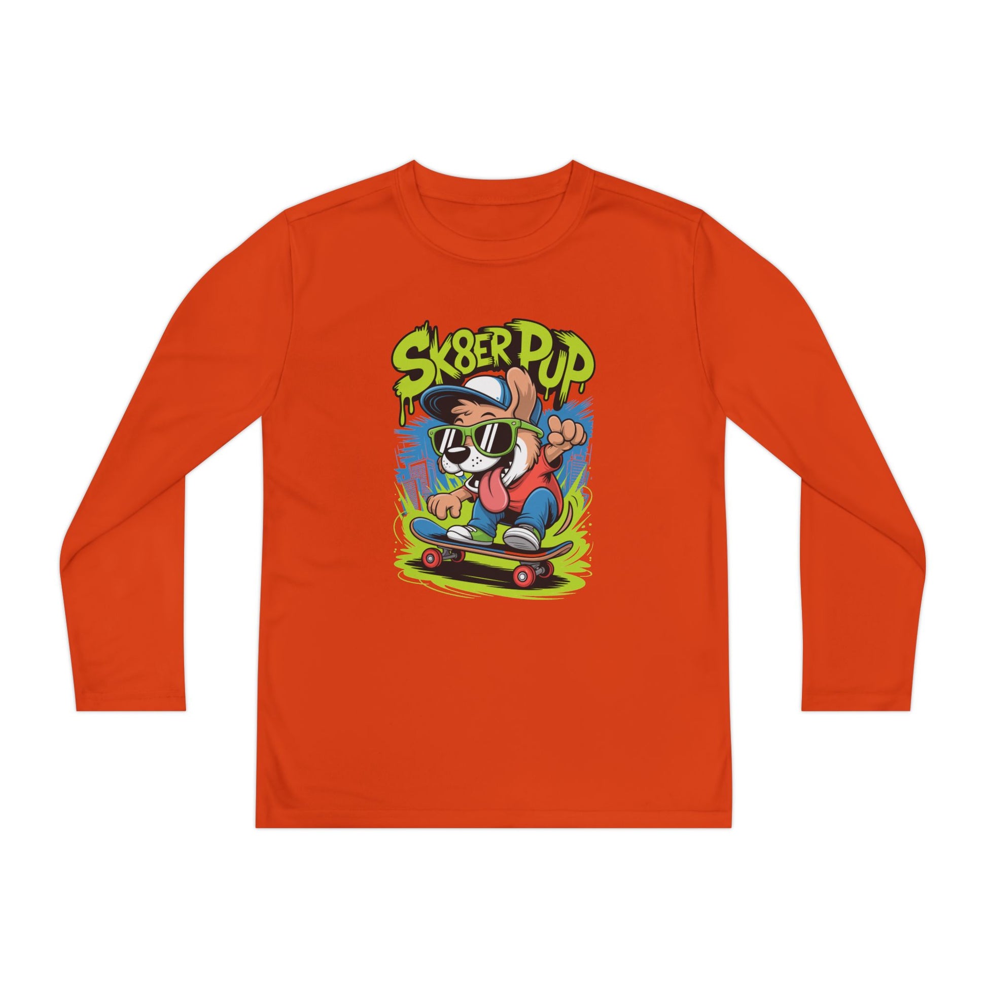 Sk8er Pup Skateboard Youth Long Sleeve Tee — Retro Skate Dog Graphic TEEZOCA