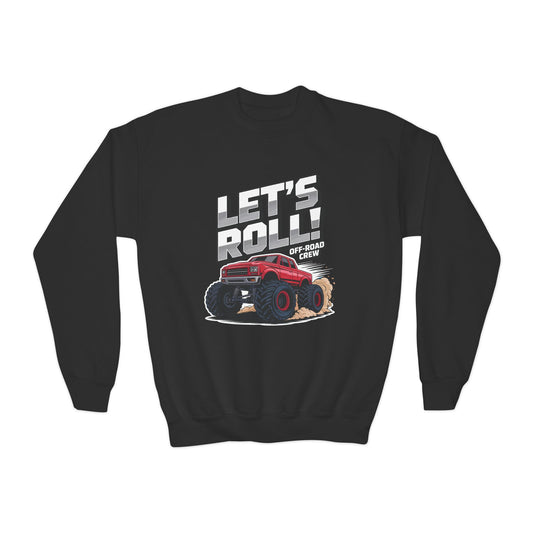 Youth Crewneck Sweatshirt - "Let's Roll" Monster Truck Graphic TEEZOCA