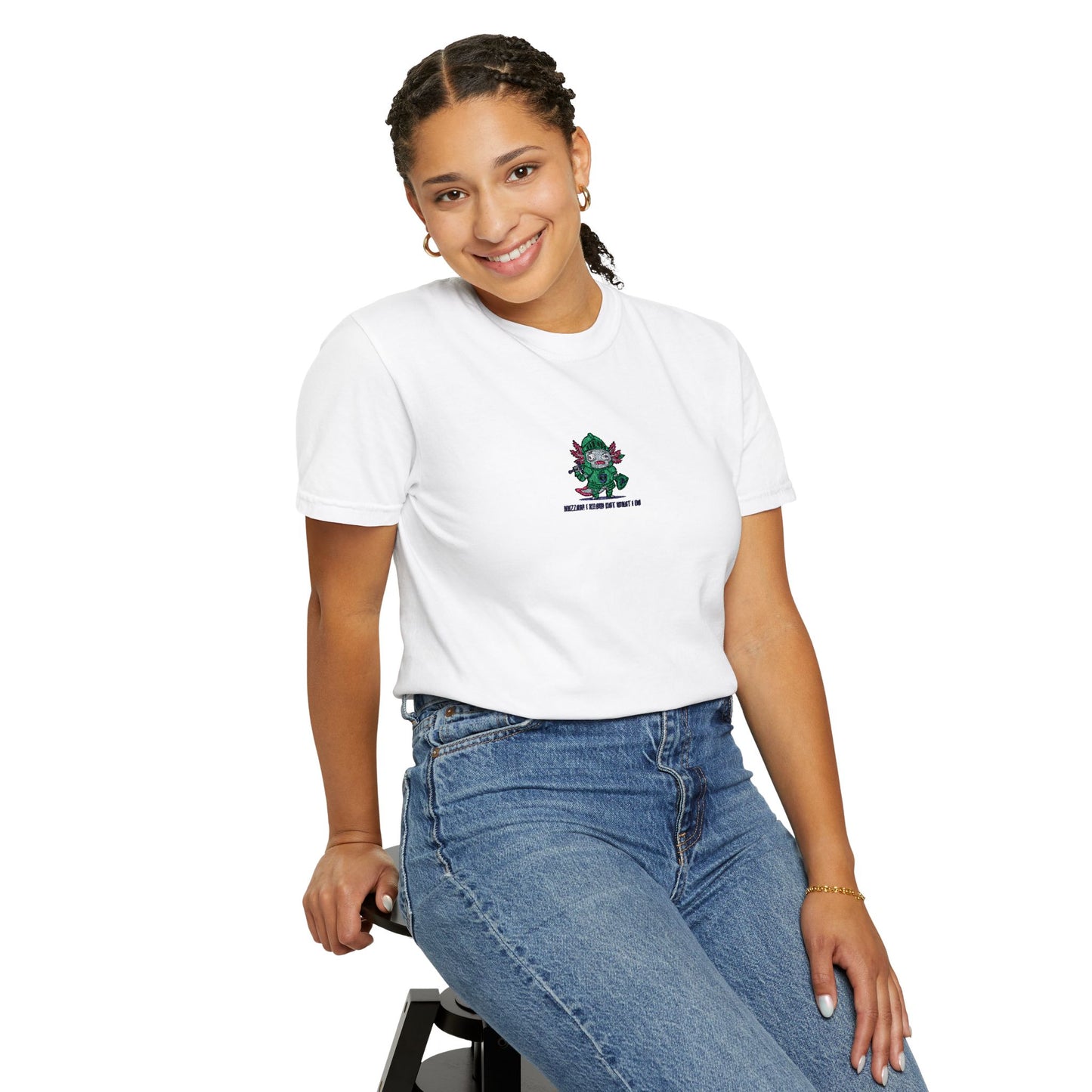 Comfort Colors® Axolotl Knight Embroidered T-Shirt – Huzzah! I Know Not What I Do | TEEZOCA 