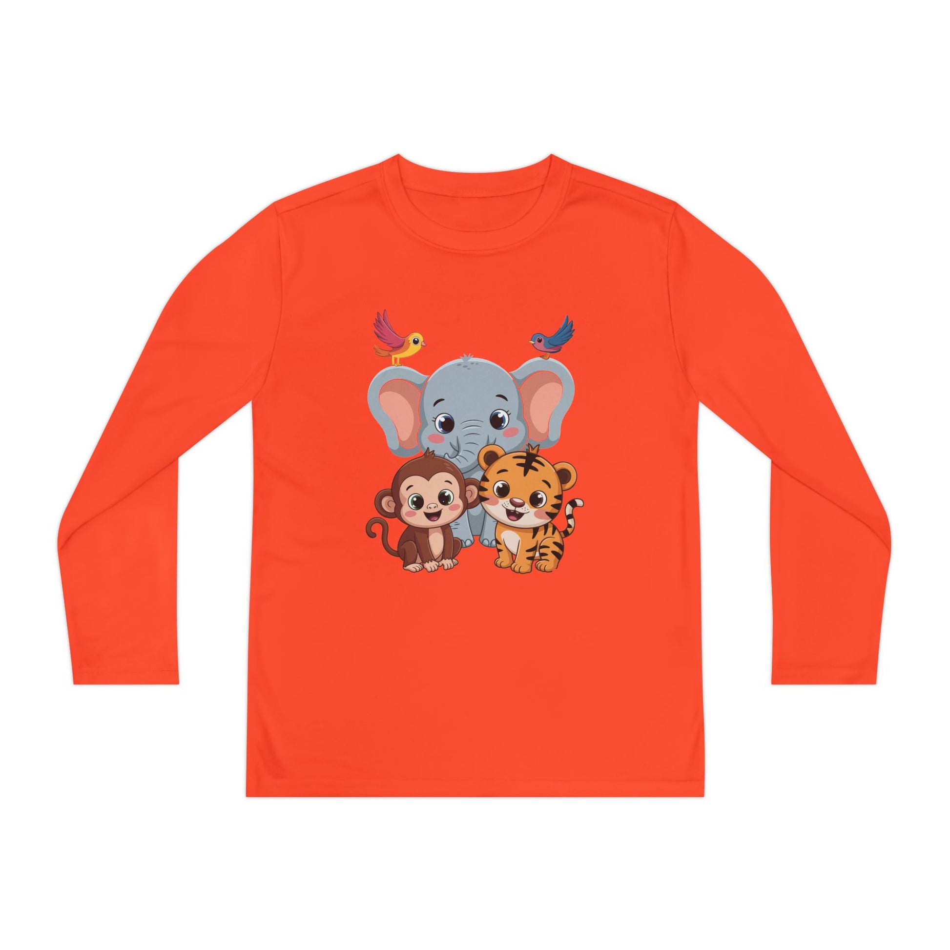 Kids Long Sleeve Tee - Cute Jungle Animals (Elephant, Monkey & Tiger) TEEZOCA