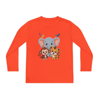 Kids Long Sleeve Tee - Cute Jungle Animals (Elephant, Monkey & Tiger) TEEZOCA