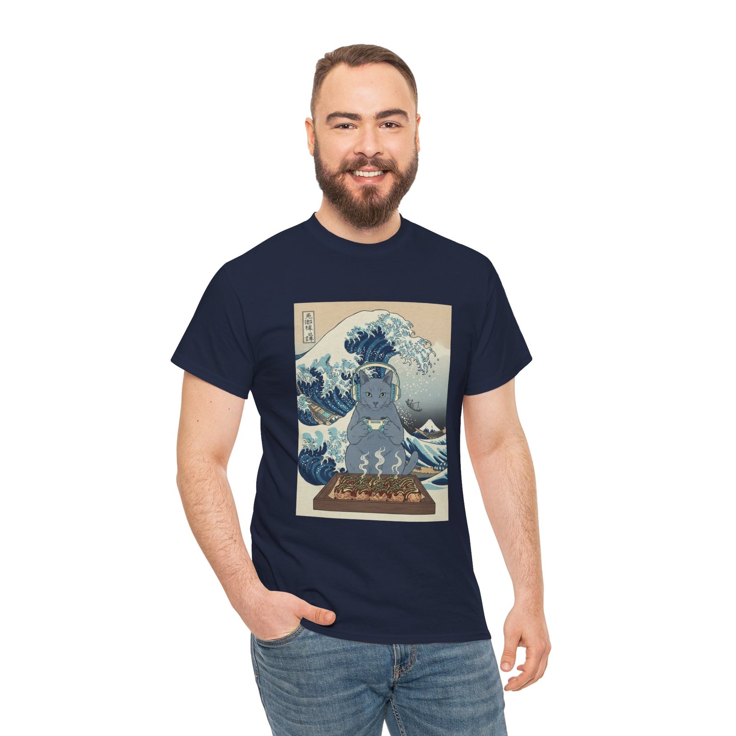 Ukiyo-e Cat Gaming Tee — Japanese Wave Vintage Poster T-Shirt | TEEZOCA 