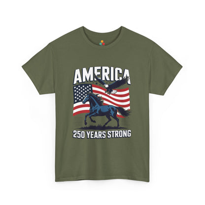 America 250 Years Strong Patriotic T‑Shirt — Semiquincentennial Eagle & Horse Tee | TEEZOCA 