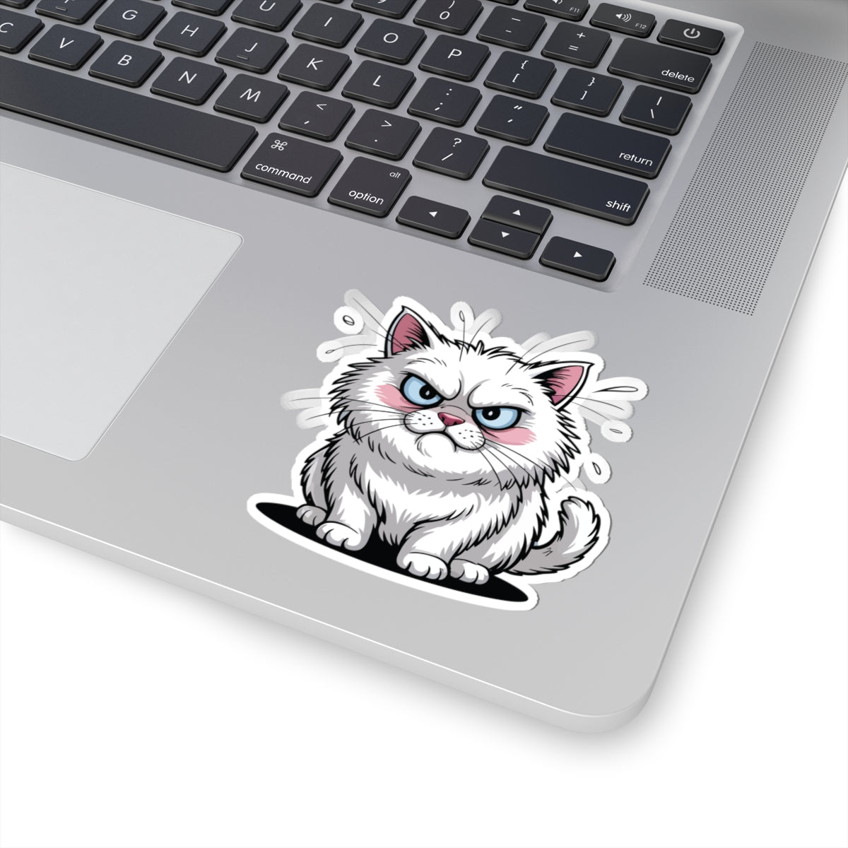 TEEZOCA angry cute white cat illustration sticker