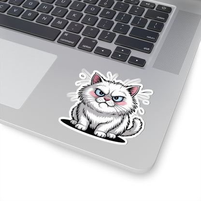 TEEZOCA angry cute white cat illustration sticker