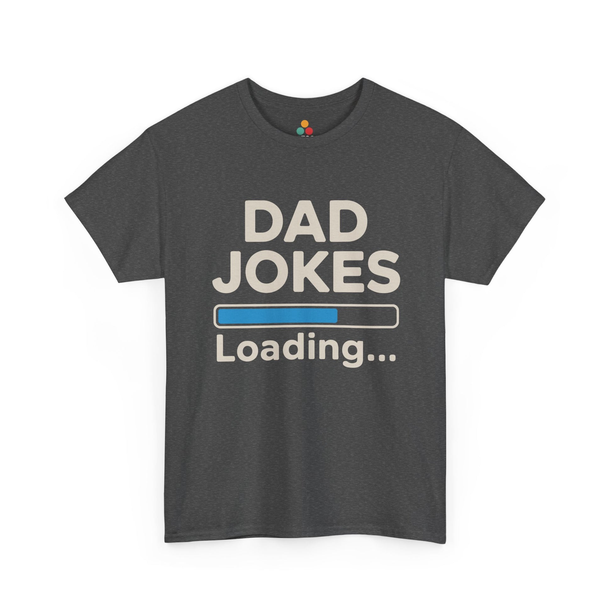 TEEZOCA dark gray “Dad Jokes Loading” funny dad graphic tee on a plain background.