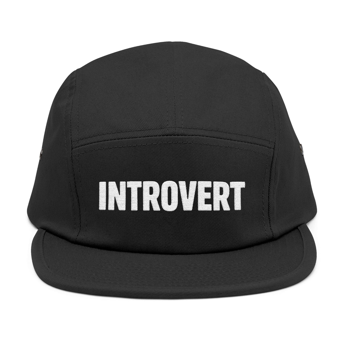 Black cap with 'INTROVERT' text on a white background. Modern simple “INTROVERT” text design intended for embroidery. TEEZOCA