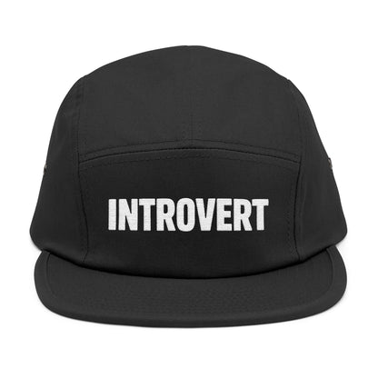 Black cap with 'INTROVERT' text on a white background. Modern simple “INTROVERT” text design intended for embroidery. TEEZOCA