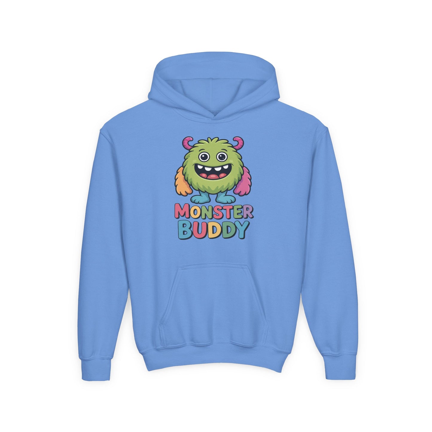 Youth hoodie featuring friendly green monster illustration TEEZOCA