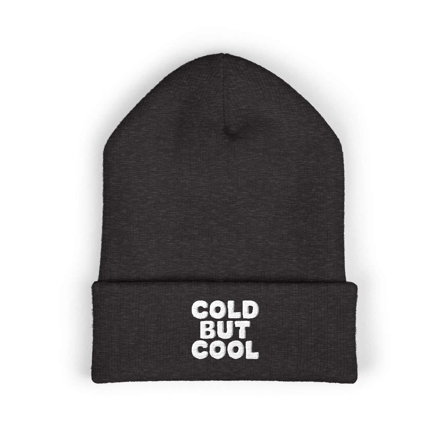 Cozy cuffed acrylic beanie with white Cold But Cool design
