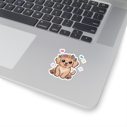 TEEZOCA adorable puppy sticker featuring kawaii dog wearing floral crown