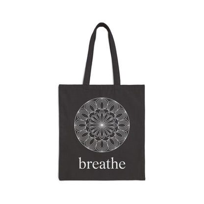 TEEZOCA tote bag featuring a mandala pattern with the word breathe