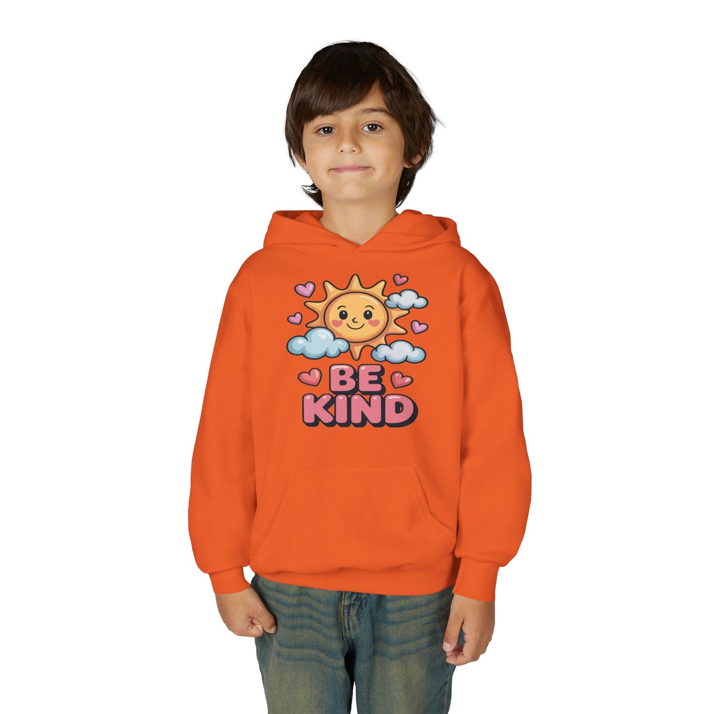Youth Hoodie — Cute Sun "Be Kind" Design, Kids' Positive Message Pullover TEEZOCA