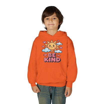 Youth Hoodie — Cute Sun "Be Kind" Design, Kids' Positive Message Pullover TEEZOCA